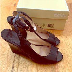 MK black peep toe wedge